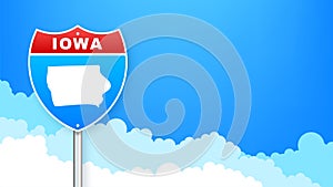Iowa map on road sign. Welcome to State of Iowa. Vector illustration.