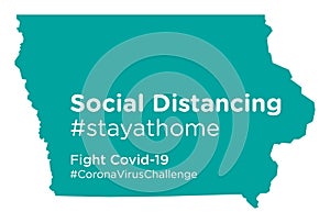 Iowa state map with Social Distancing stayathome tag
