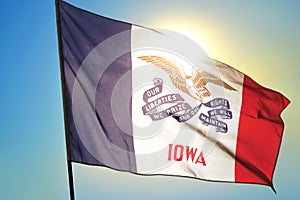 Iowa state of United States flag waving on the wind