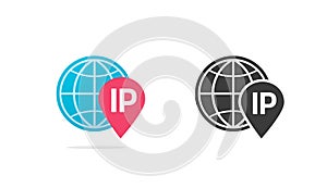 IP address geolocation location icon vector graphic simple symbol flat and black white pictogram illustration set, global lookup photo