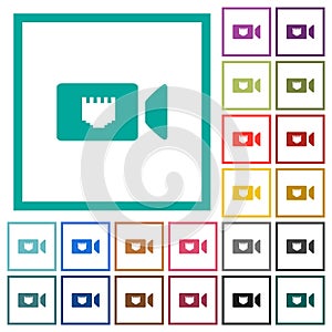 IP camera flat color icons with quadrant frames