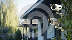 IP CCTV camera install by have water proof cover to protect camera with home security system concept.