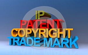 ip patent copyright trademark on blue