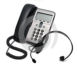IP Phone and a headset isolated on white