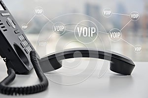 IP Phone with voip icon for device connect concept