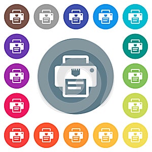 IP printer flat white icons on round color backgrounds