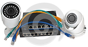 IP security cameras, LAN cables and routers