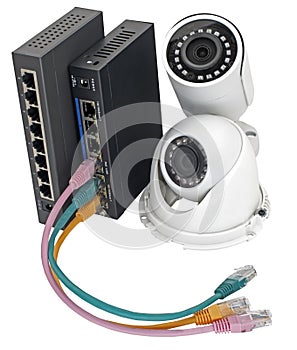IP security cameras, LAN cables and routers