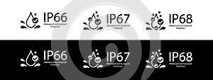 IP66 Water and dust proof protection level icon and symbol.