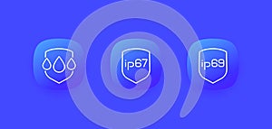 ip67, ip69, waterproof and water resistance icons