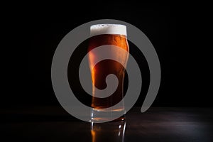 an ipa beer glass shadowed on a dark table