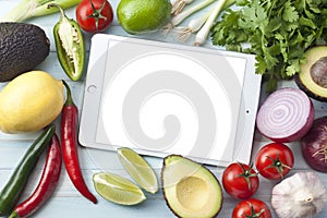 iPad Tablet Mexican Vegetables Wood Background
