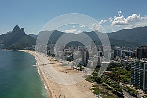 Ipanema and Leblon beach aerial view from a drone during sunny summer day