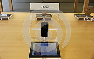 IPhone displayed in an apple store