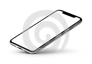 iPhone X. Perspective view smartphone mockup with blank screen rests on one corner