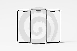 Iphone 15 and 15 Pro and 15 Pro Max White Blank 3D Rendering Mockup photo