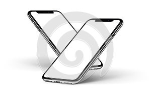 iPhone X. Smartphones mockup one behind the other front side with white screen