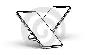 iPhone X. Smartphones mockup one behind the other front side with white screen