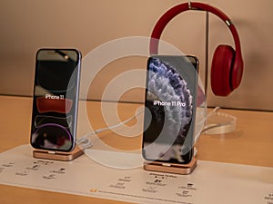 IPhones on Display in an Apple Store