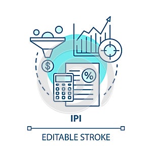 IPI blue concept icon. Industrial production index idea thin line illustration. Economic manufacture indicator