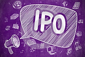 IPO - Doodle Illustration on Purple Chalkboard. photo