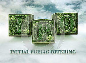 IPO Initial Public Offering against a CloudySky Background