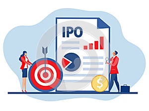 IPO, initial public offering. businessman offer Investing on laptop
