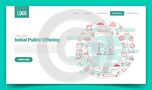 ipo initial public offering concept with circle icon for website template or landing page homepage