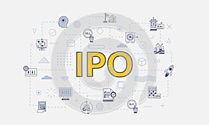 ipo initial public offering concept with icon set with big word or text on center