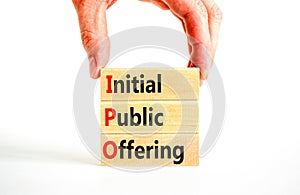 IPO initial public offering symbol. Concept words IPO initial public offering on beautiful wooden blocks. Beautiful white