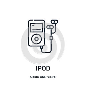 ipod icon vector from audio and video collection. Thin line ipod outline icon vector illustration