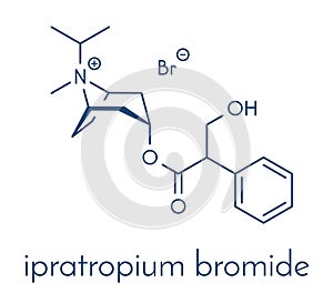 Ipratropium bromide asthma and COPD drug molecule. Often administered via inhaler. Skeletal formula.