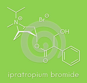 Ipratropium bromide asthma and COPD drug molecule. Often administered via inhaler. Skeletal formula.