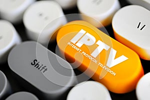 IPTV - Internet protocol television is the delivery of television content over Internet Protocol networks, acronym text button on
