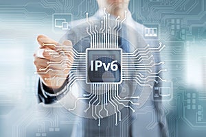 Ipv6 network protocol standard internet communication concept on virtual screen.
