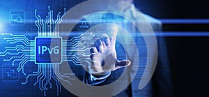 Ipv6 network protocol standard internet communication concept on virtual screen.
