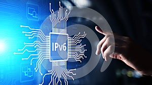 Ipv6 network protocol standard internet communication concept on virtual screen.