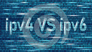 Ipv4 VS ipv6 protocol address web technology. New digital network system. ipv4 address exhaustion problem solving