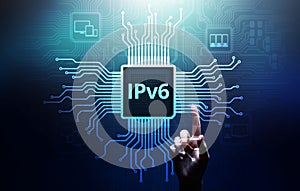 Ipv6 network protocol standard internet communication concept on virtual screen.