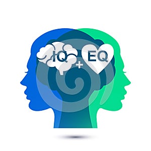 IQ and EQ with head profile vector illustration