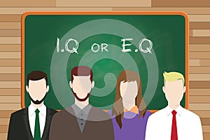 Iq or eq intellectual or vs emotional question compare write on the board in front of business man and business woman