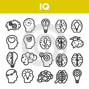 IQ, Intellect Linear Vector Icons Set Thin Pictogram
