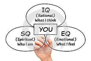 IQ Rational SQ Spiritual EQ Emotional Intelligence Diagram Concept