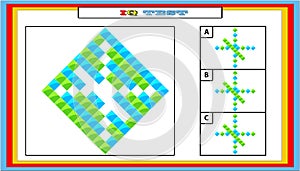 IQ test. Choose correct answer. Set of logical tasks composed of geometric shapes. Vector illustration. algorithm.