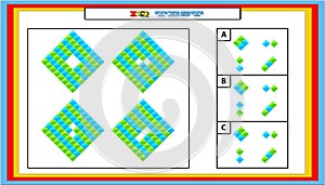 IQ test. Choose correct answer. Set of logical tasks composed of geometric shapes. Vector illustration. algorithm.