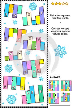 IQ training abstract word puzzle, winter themed