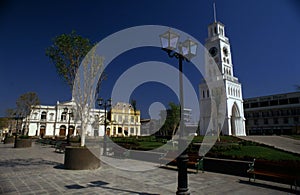 Iquique, Tarapaca Region, Chile - The clock tower of Iquique, a traditional building built in 1878 at downtown in Plaza Prat photo