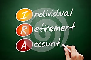 IRA - Individual Retirement Account acronym, concept on blackboard