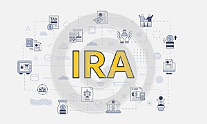 ira individual retirement account concept with icon set with big word or text on center