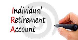 IRA individual retirement account symbol. Concept words IRA individual retirement account on beautiful white background.
